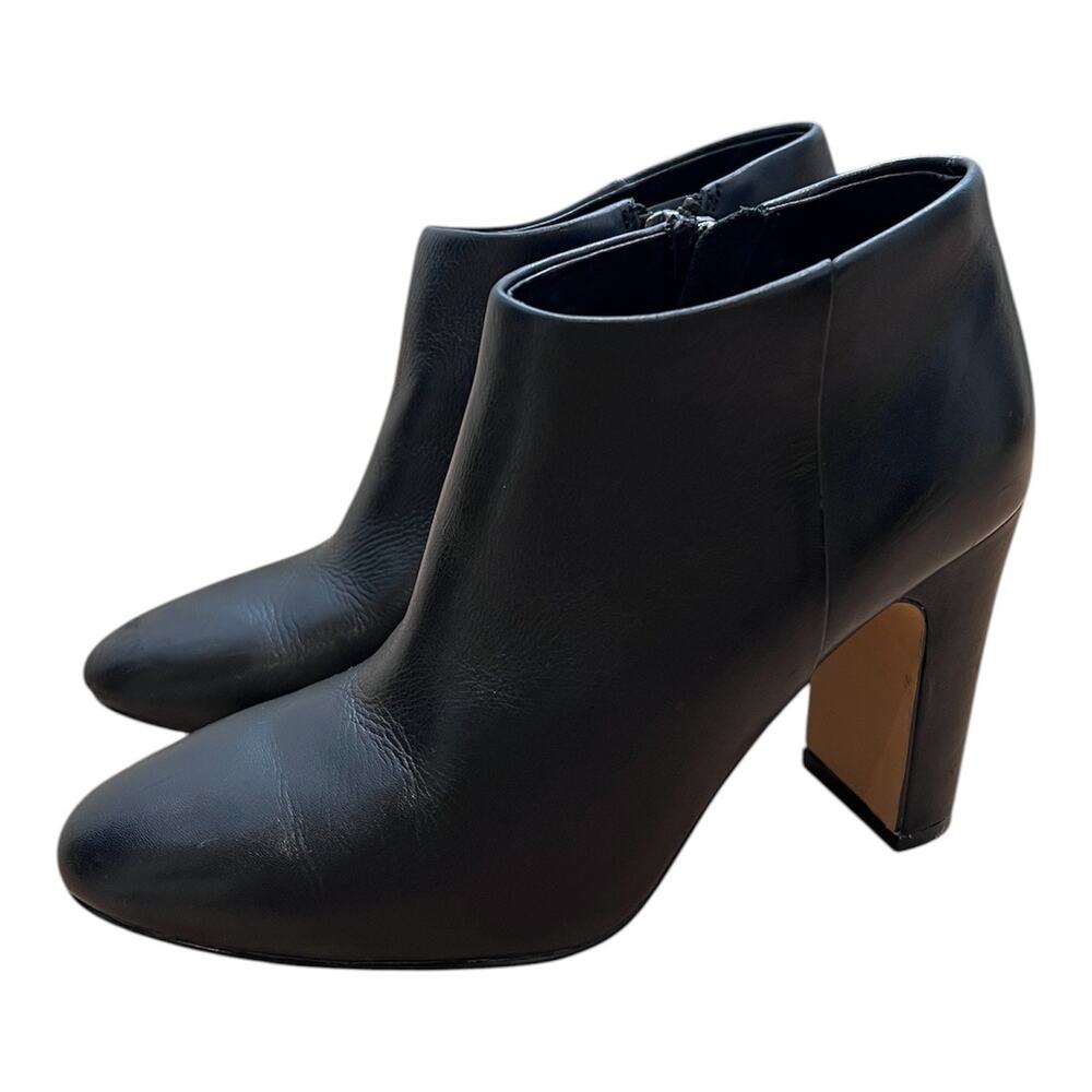 Saks Fifth Avenue Black Leather Ankle Booties Block Heel Pointed Toe Women’s 5M